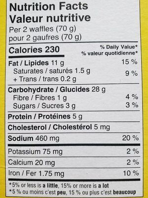 Waffles original - Nutrition facts