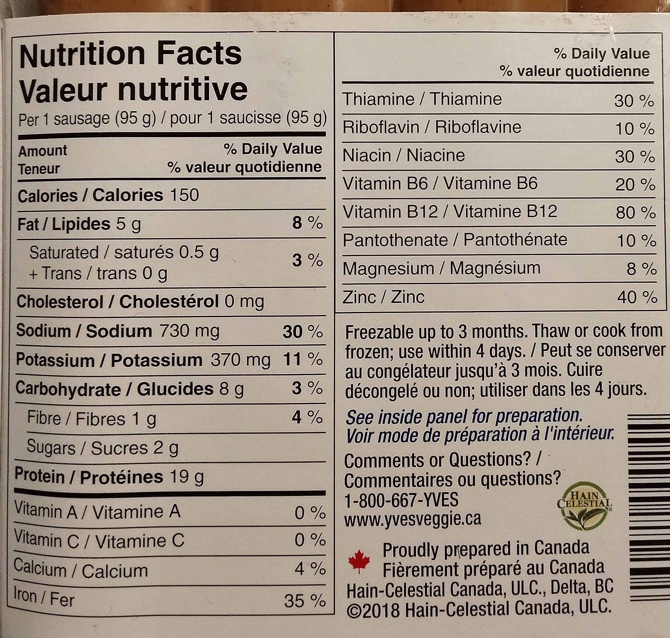saucisses veggie bavaroise - Nutrition facts - fr