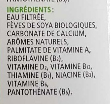 Organic fortified soy beverage unsweetened - Ingredients - fr
