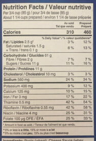 Kd original macaroni and cheese - Nutrition facts - en