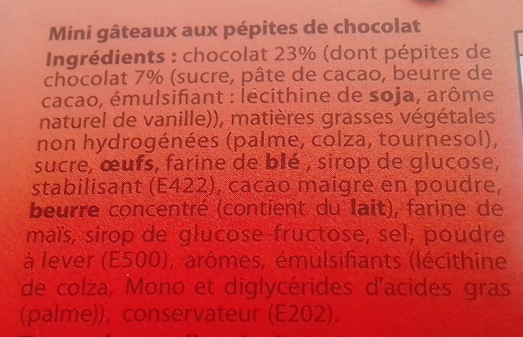 mini Brownie aux pepites de chocolat - Ingredients - fr
