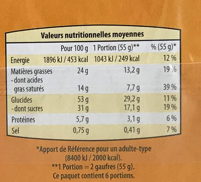 Gaufres moelleuses - Nutrition facts - fr