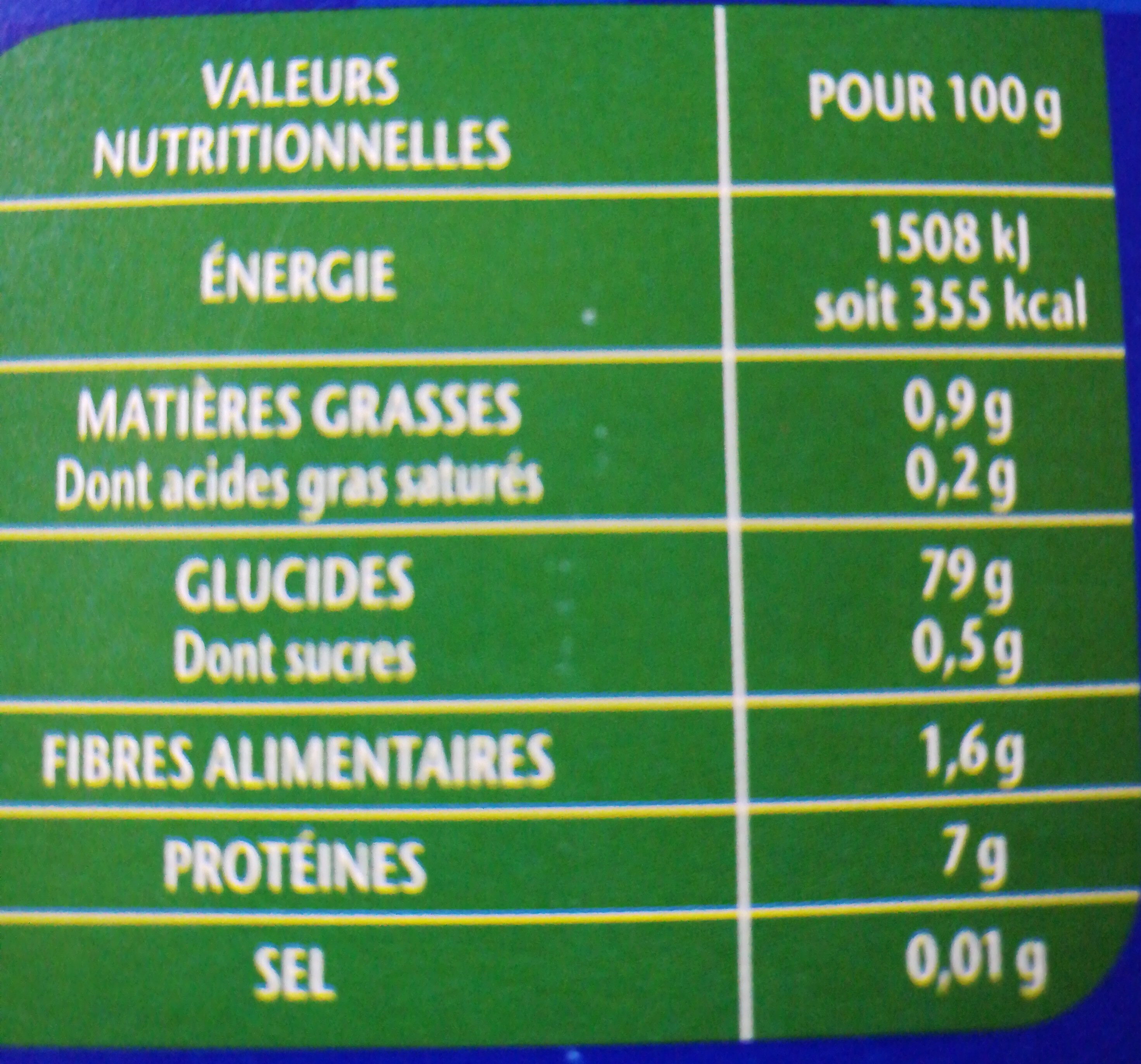 Riz long grain Incollable - Nutrition facts - fr