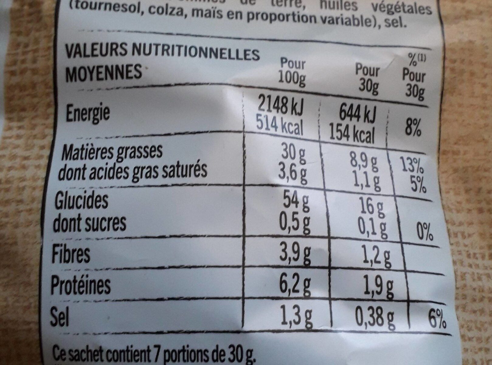 Lay's Recette paysanne nature - Nutrition facts - fr