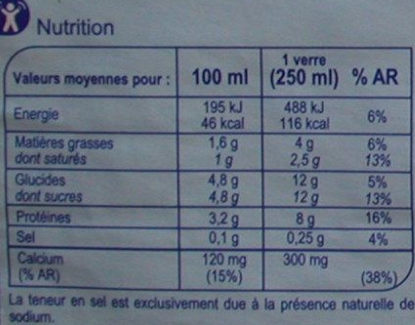 Lait frais demi-écrémé - Nutrition facts - fr