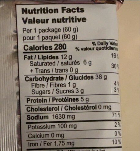Sachet de nouille instantanée saveur crevette - Nutrition facts - en